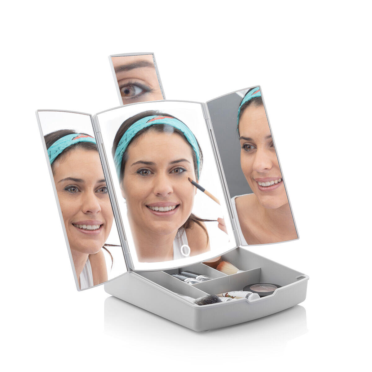 Espejo LED Plegable con Organizador de Maquillaje 3 en 1 Panomir