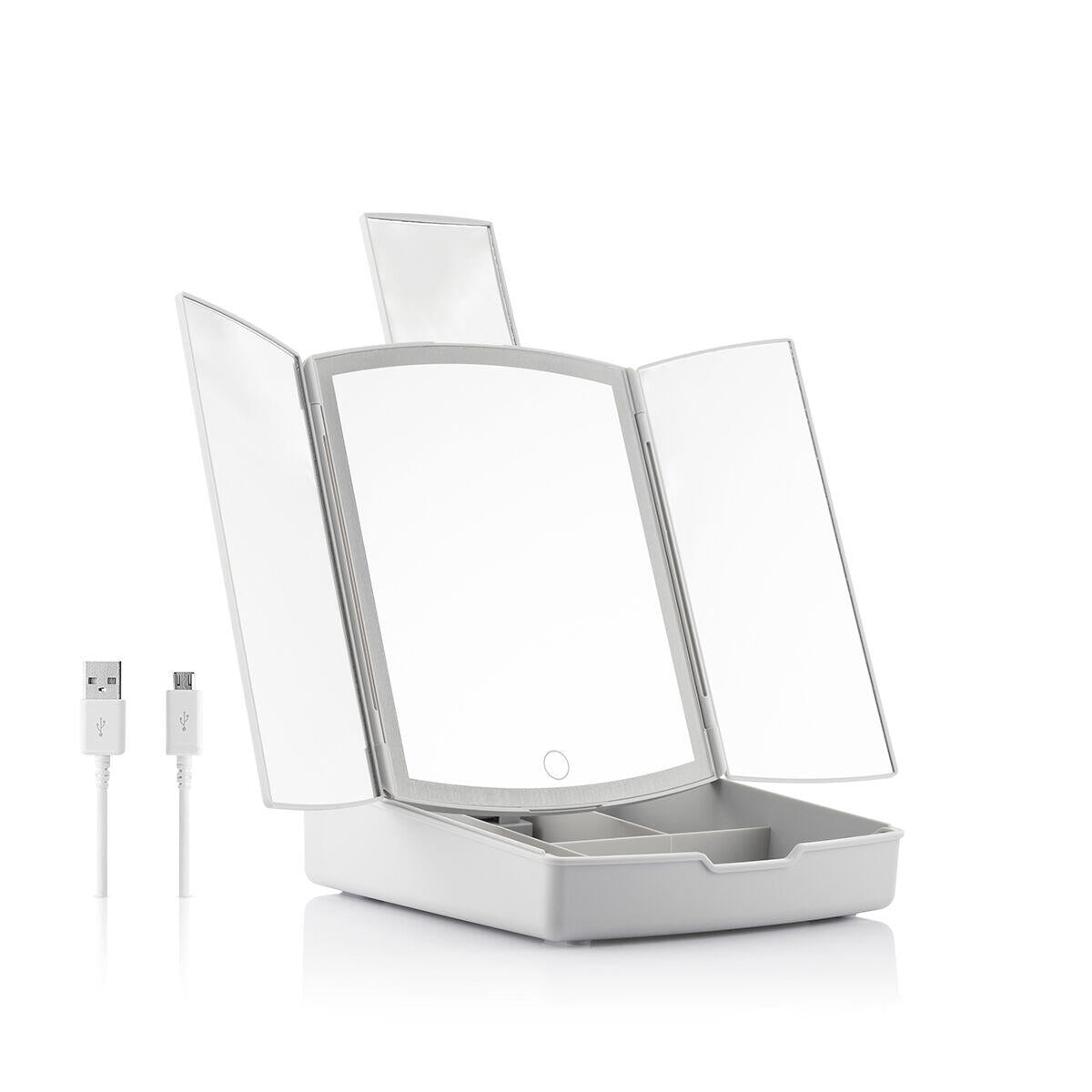 Espejo LED Plegable con Organizador de Maquillaje 3 en 1 Panomir