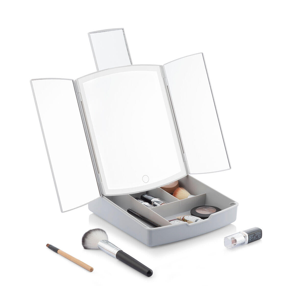 Espejo LED Plegable con Organizador de Maquillaje 3 en 1 Panomir